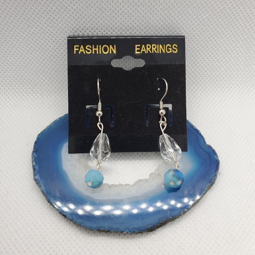 NWT Fashion Earrings Clear & Blue Dangling Earring